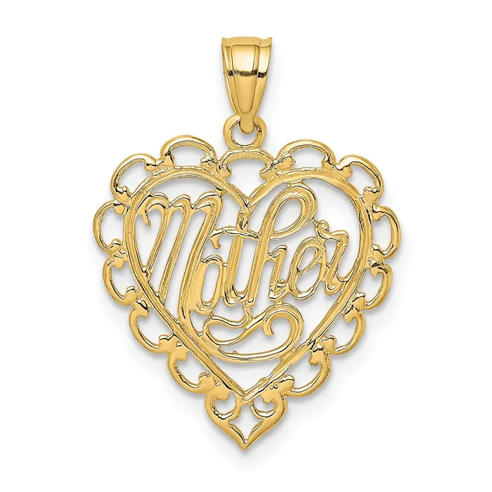 TreasureFineJewelers Charm Necklaces 14k MOTHER in Lace Heart Charm