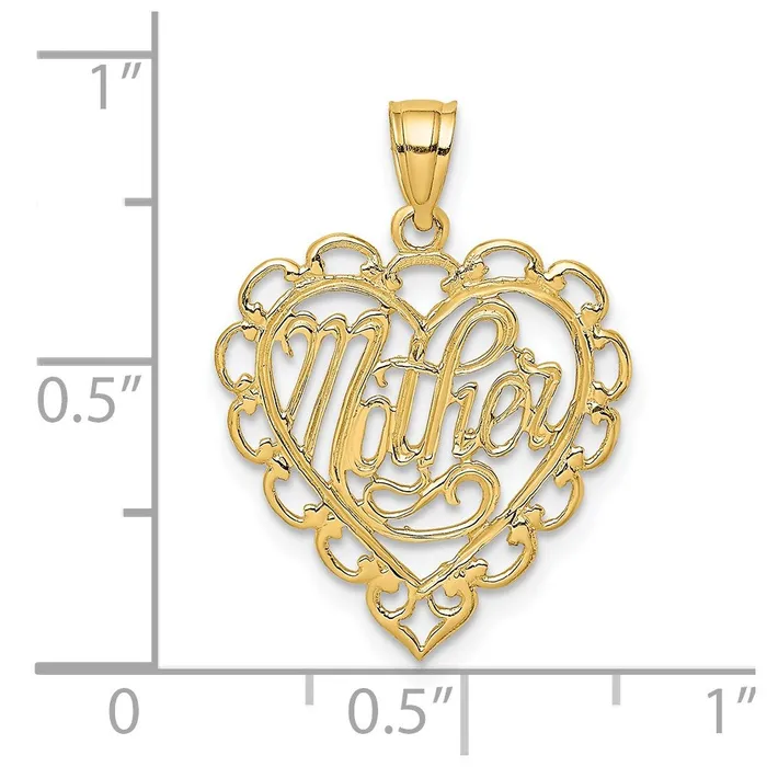 TreasureFineJewelers Charm Necklaces 14k MOTHER in Lace Heart Charm