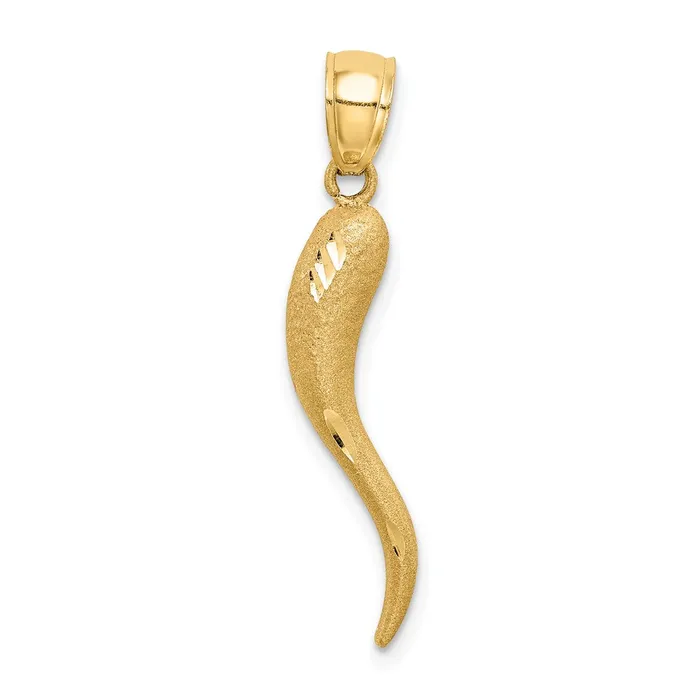 TreasureFineJewelers Charm Necklaces 14k Solid Diamondcut Italian Horn Charm TreasureFineJewelers Charm Necklaces 14k Solid Diamondcut Italian Horn Charm