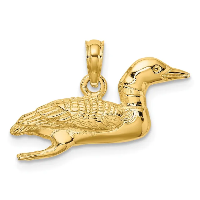 TreasureFineJewelers Charm Necklaces 14k Solid Polished 3Dimensional Mallard Charm
