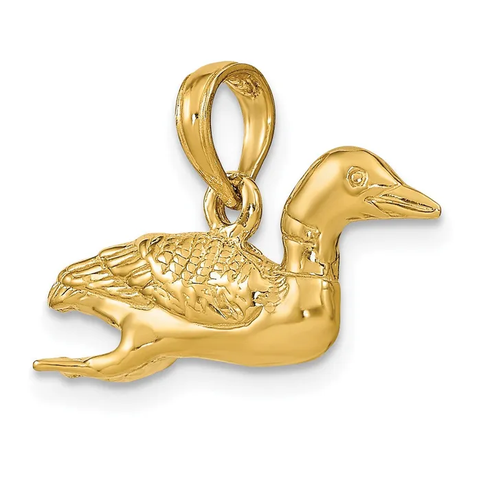 TreasureFineJewelers Charm Necklaces 14k Solid Polished 3Dimensional Mallard Charm