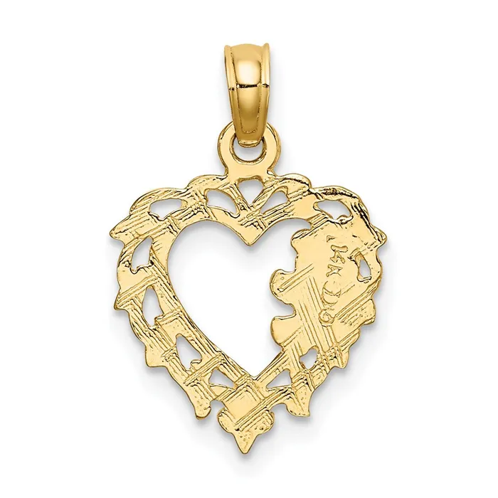 TreasureFineJewelers Charm Necklaces 14K Teddy Bear in Heart Charm