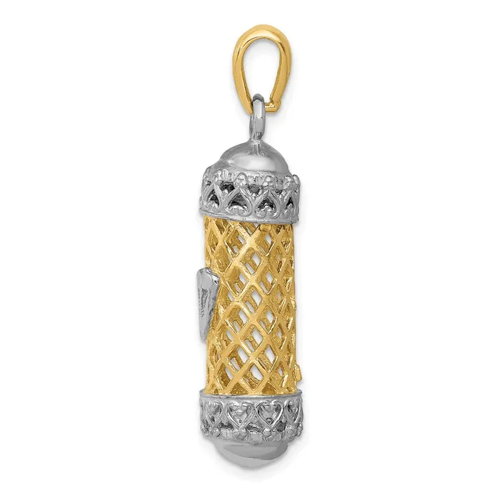 TreasureFineJewelers Charm Necklaces 14K TwoTone 3D Mezuzah WShin Charm