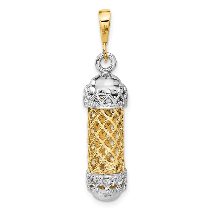 TreasureFineJewelers Charm Necklaces 14K TwoTone 3D Mezuzah WShin Charm