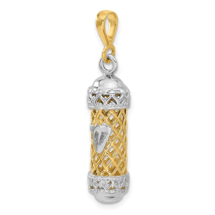 TreasureFineJewelers Charm Necklaces 14K TwoTone 3D Mezuzah WShin Charm