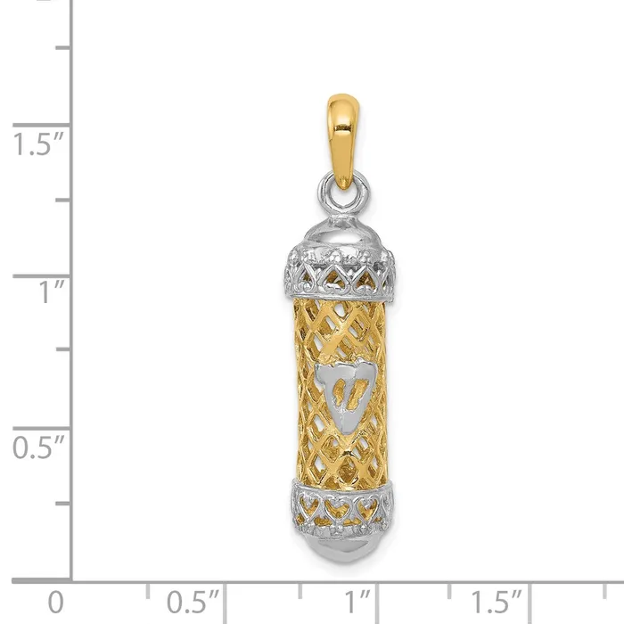 TreasureFineJewelers Charm Necklaces 14K TwoTone 3D Mezuzah WShin Charm