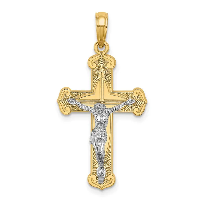 TreasureFineJewelers Charm Necklaces 14K W Rhodium Engraved Crucifix Charm TreasureFineJewelers Charm Necklaces 14K W Rhodium Engraved Crucifix Charm