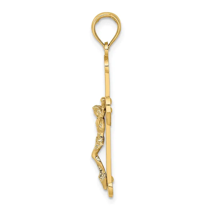 TreasureFineJewelers Charm Necklaces 14K W Rhodium Engraved Crucifix Charm