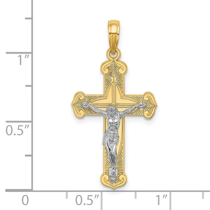 TreasureFineJewelers Charm Necklaces 14K W Rhodium Engraved Crucifix Charm