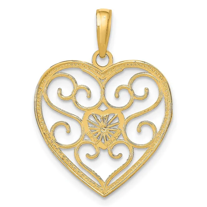 TreasureFineJewelers Charm Necklaces 14k wRhodium Filigree Beaded Heart Charm