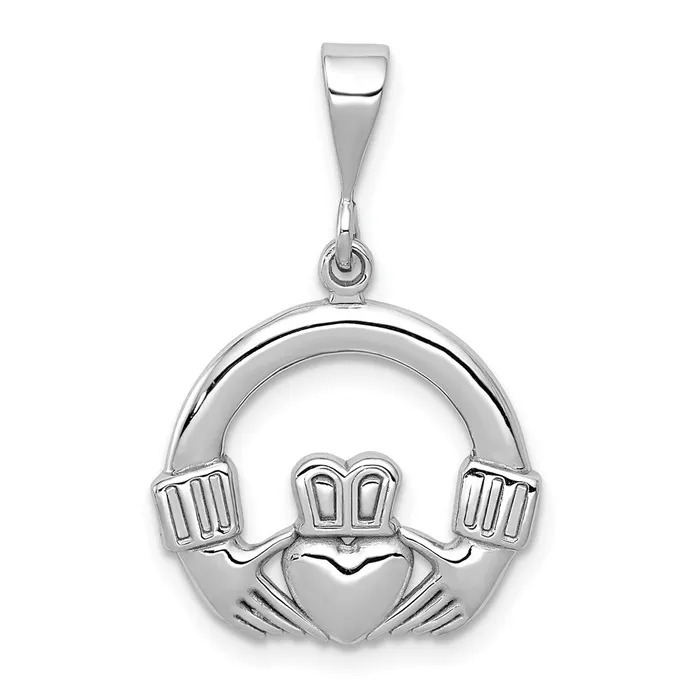 TreasureFineJewelers Charm Necklaces 14k White Gold Claddagh Charm
