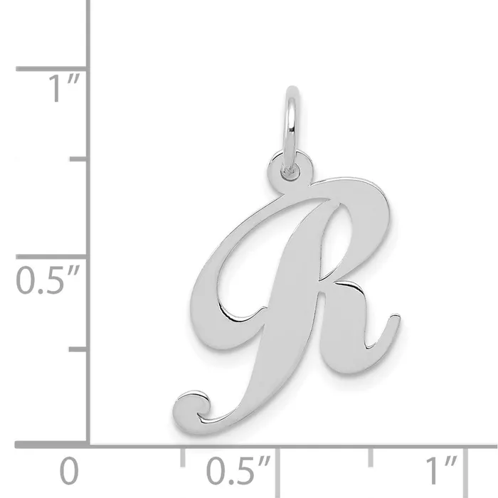 TreasureFineJewelers Charm Necklaces 14K White Gold Medium Fancy Script Letter R Initial Charm