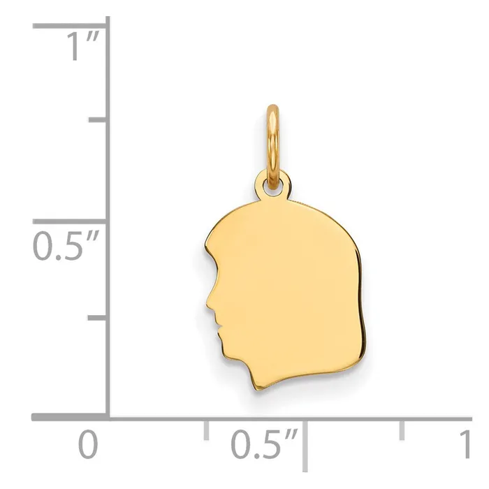 TreasureFineJewelers Charm Necklaces 14k Yellow Gold Plain Small 011 Gauge Facing Left Engravable Girl Head Charm