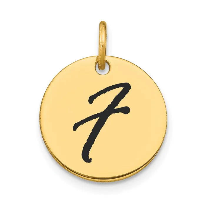 TreasureFineJewelers Charm Necklaces 14k Yellow Gold Polished Black Enamel Letter F Initial Disk Charm