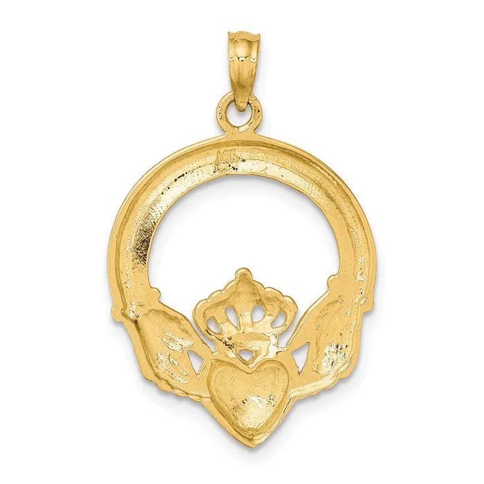 TreasureFineJewelers Charm Necklaces 14k Yellow Gold Polished Large Claddagh Heart Charm