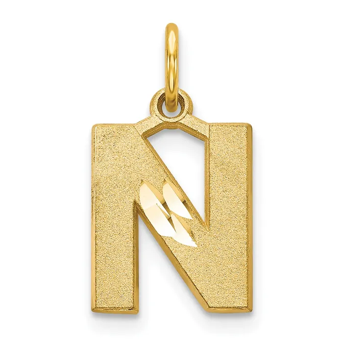 TreasureFineJewelers Charm Necklaces 14k Yellow Gold Satin Diamondcut Letter N Initial Charm TreasureFineJewelers Charm Necklaces 14k Yellow Gold Satin Diamondcut Letter N Initial Charm