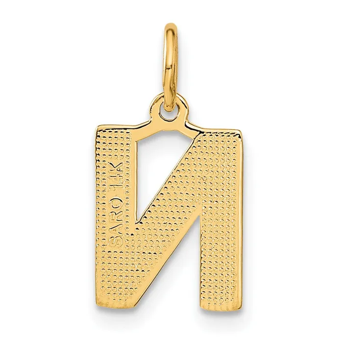 TreasureFineJewelers Charm Necklaces 14k Yellow Gold Satin Diamondcut Letter N Initial Charm