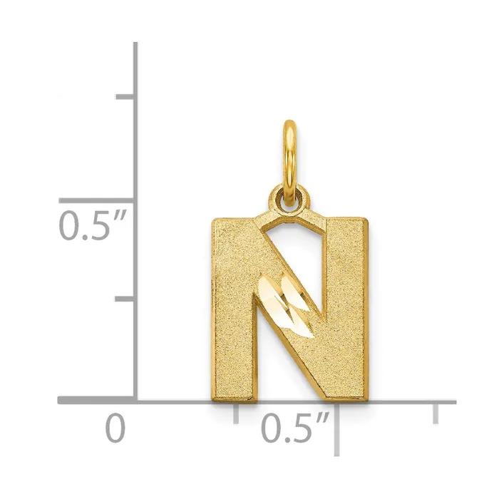 TreasureFineJewelers Charm Necklaces 14k Yellow Gold Satin Diamondcut Letter N Initial Charm