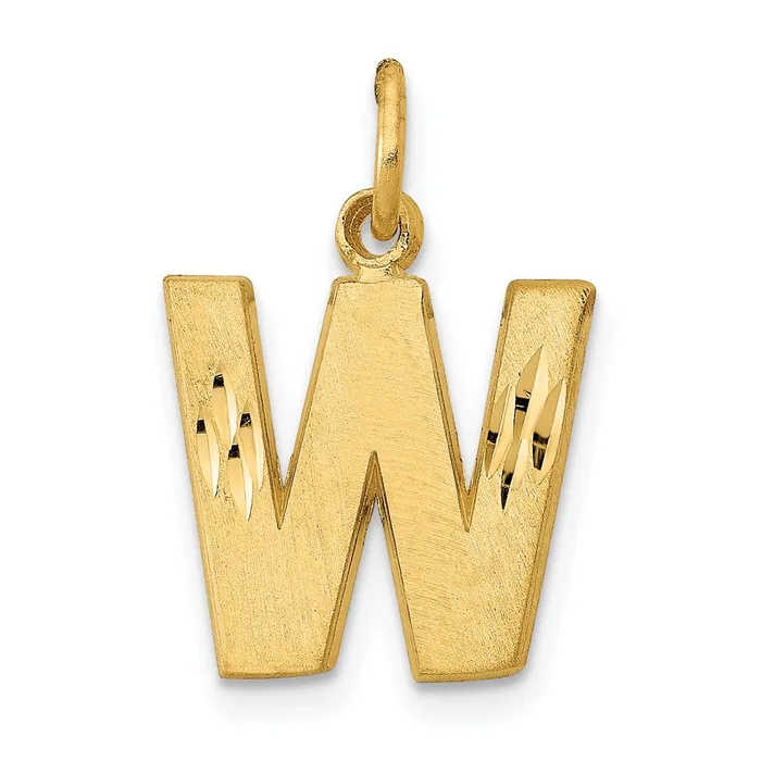 TreasureFineJewelers Charm Necklaces 14k Yellow Gold Satin Diamondcut Letter W Initial Charm TreasureFineJewelers Charm Necklaces 14k Yellow Gold Satin Diamondcut Letter W Initial Charm