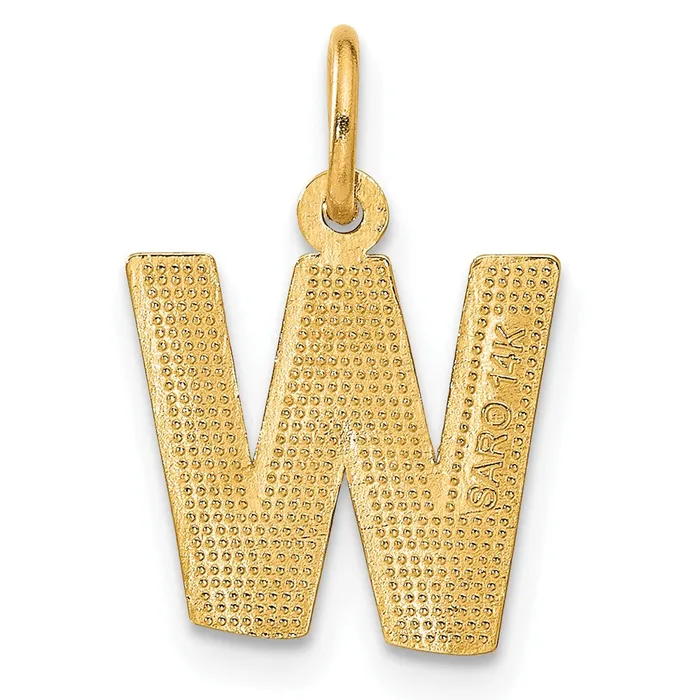 TreasureFineJewelers Charm Necklaces 14k Yellow Gold Satin Diamondcut Letter W Initial Charm