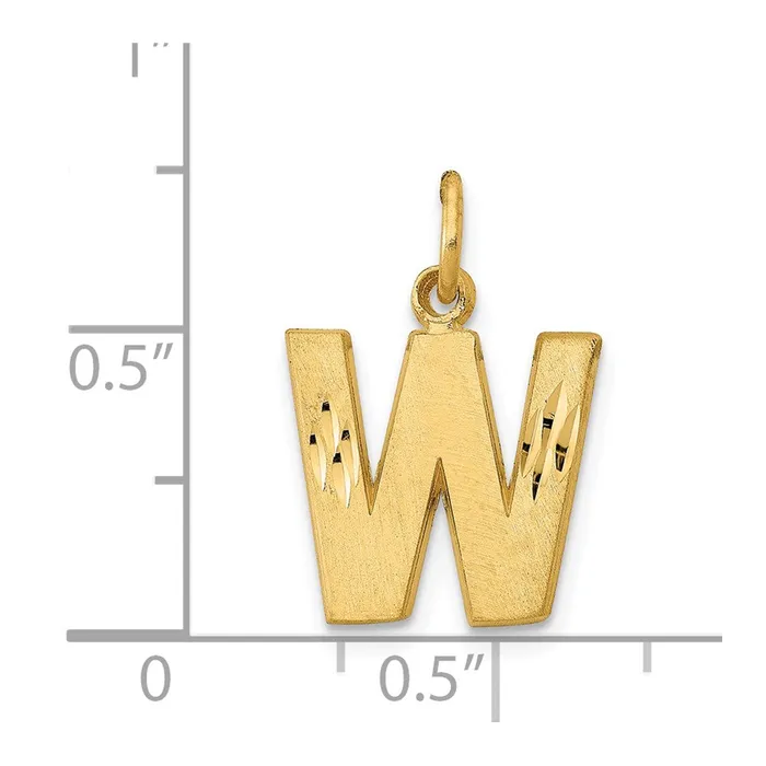 TreasureFineJewelers Charm Necklaces 14k Yellow Gold Satin Diamondcut Letter W Initial Charm