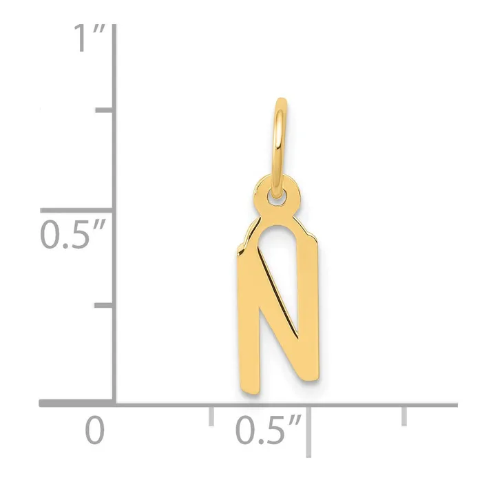 TreasureFineJewelers Charm Necklaces 14k Yellow Gold Small Slanted Block Letter N Initial Charm