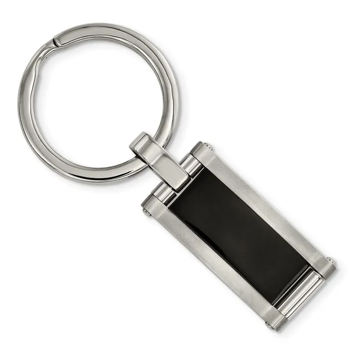 TreasureFineJewelers Chisel Stainless Steel Brushed and Polished Black Acrylic Key Ring Rings TreasureFineJewelers Chisel Stainless Steel Brushed and Polished Black Acrylic Key Ring Rings