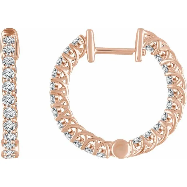 TreasureFineJewelers Earrings 14K Rose 1 CTW Diamond InsideOutside 201 mm Hoop Earrings