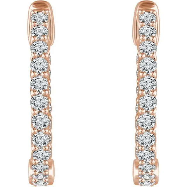 TreasureFineJewelers Earrings 14K Rose 1 CTW Diamond InsideOutside 201 mm Hoop Earrings