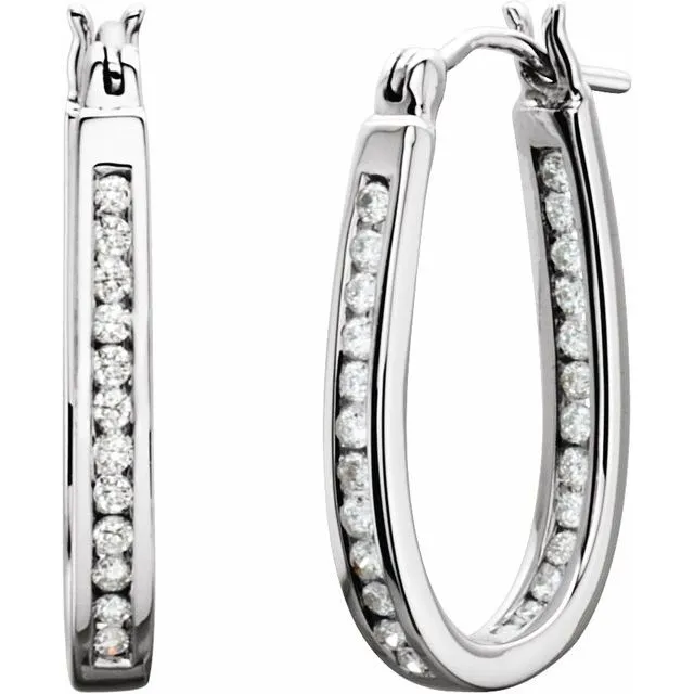 TreasureFineJewelers Earrings 14K White 12 CTW Diamond InsideOutside 225 mm Hoop Earrings