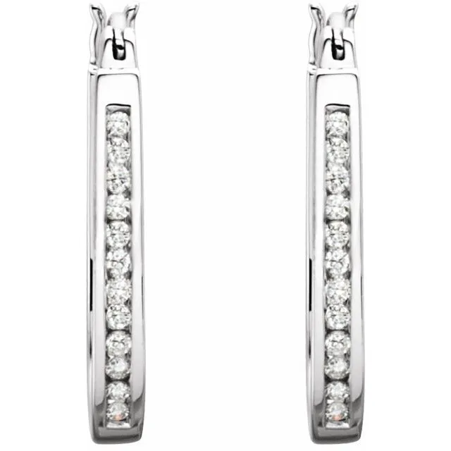TreasureFineJewelers Earrings 14K White 12 CTW Diamond InsideOutside 225 mm Hoop Earrings