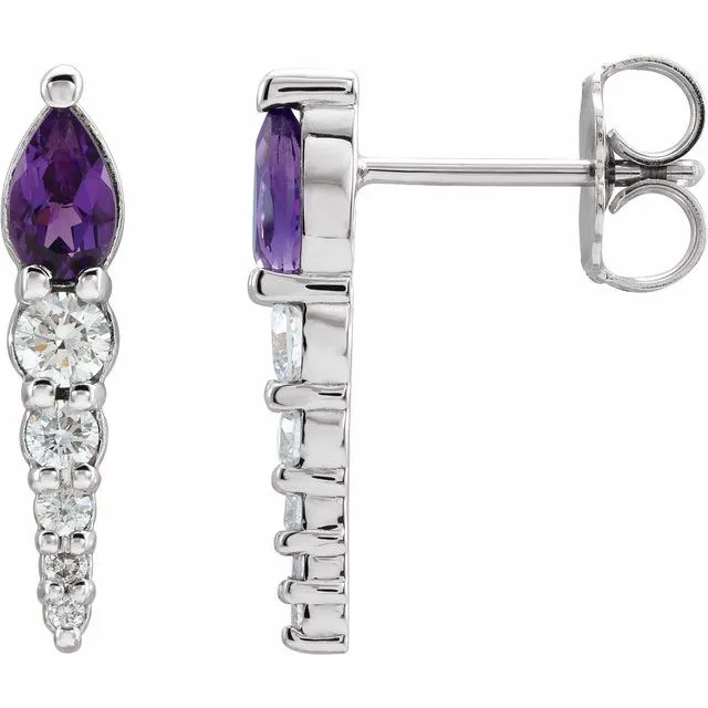 TreasureFineJewelers Earrings 14K White Gold Natural Amethyst 14 CTW Natural Diamond Earrings