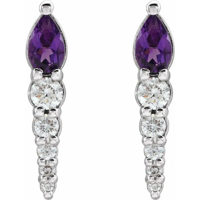 TreasureFineJewelers Earrings 14K White Gold Natural Amethyst 14 CTW Natural Diamond Earrings