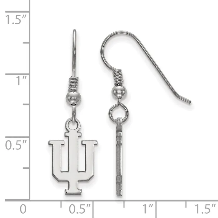 TreasureFineJewelers Earrings Sterling Silver Rhodiumplated Indiana University IU Small Dangle Wire Earrings