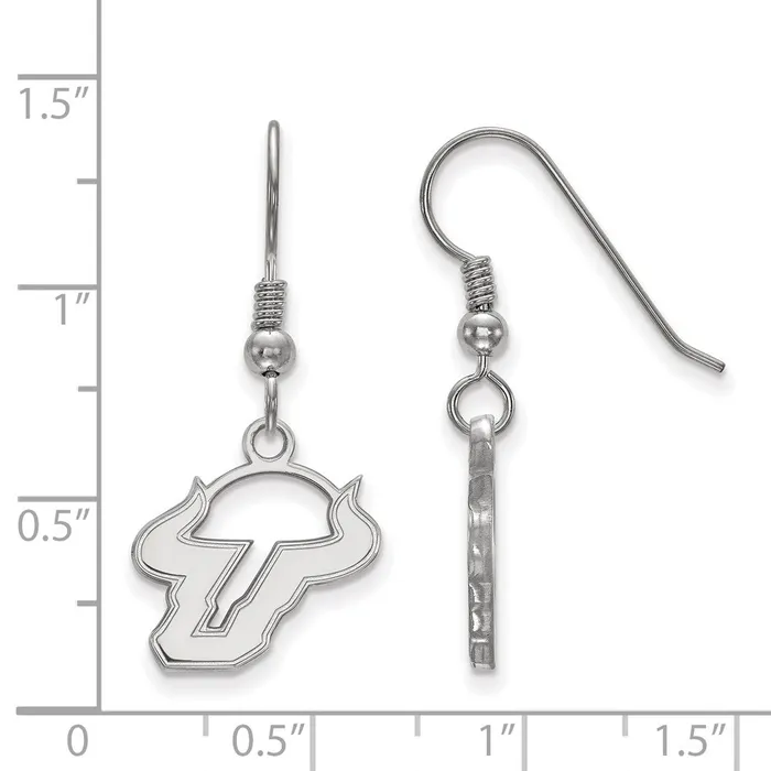 TreasureFineJewelers Earrings Sterling Silver Rhodiumplated University of South Florida Bull Small Dangle Wire Earrings