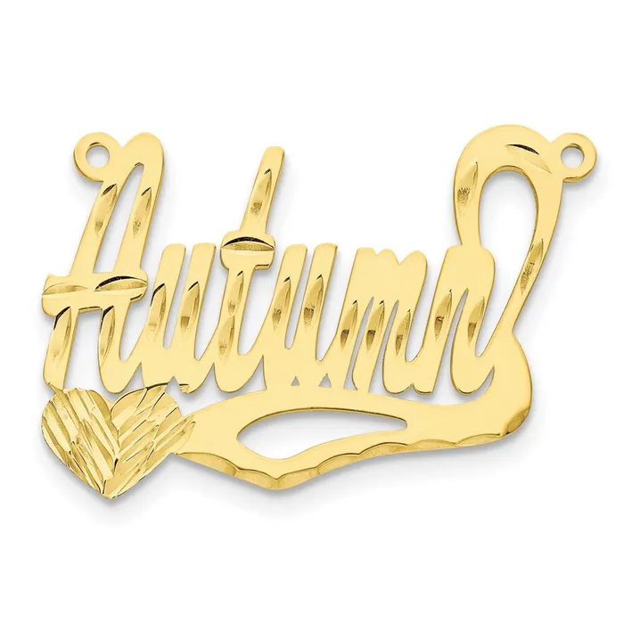 TreasureFineJewelers Necklaces 10K Polished Diamondcut Heart Name Plate