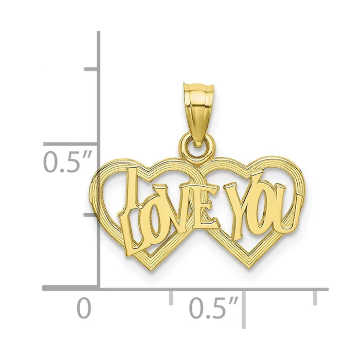 TreasureFineJewelers Necklaces 10K Polished Textured I LOVE YOU Double Heart Pendant