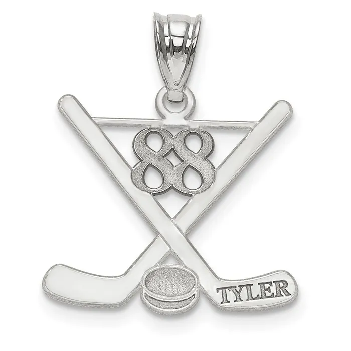 TreasureFineJewelers Necklaces 10k White Gold Personalized Hockey Pendant TreasureFineJewelers Necklaces 10k White Gold Personalized Hockey Pendant