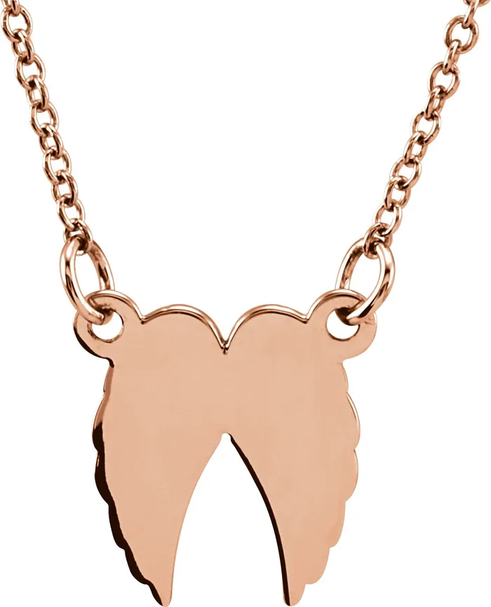 TreasureFineJewelers Necklaces 14K Rose Gold Tiny Posh Angel Wings 1618 Necklace