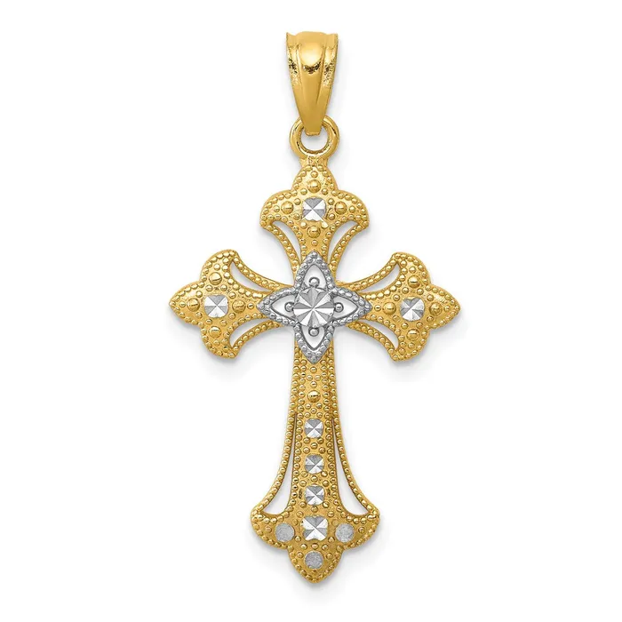 TreasureFineJewelers Necklaces 14k wRhodium Diamondcut Cross Pendant