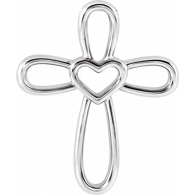 TreasureFineJewelers Necklaces 14K White Cross with Heart Pendant