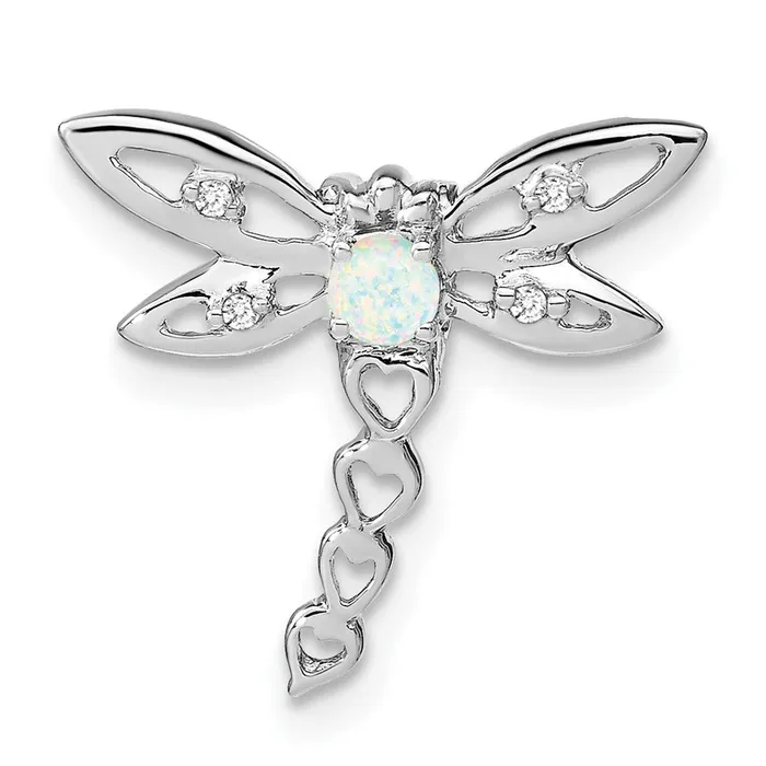 TreasureFineJewelers Necklaces 14k White Gold Created Opal and Diamond Dragonfly Chain Slide TreasureFineJewelers Necklaces 14k White Gold Created Opal and Diamond Dragonfly Chain Slide