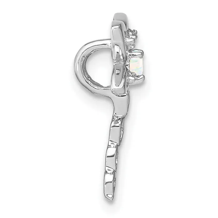 TreasureFineJewelers Necklaces 14k White Gold Created Opal and Diamond Dragonfly Chain Slide