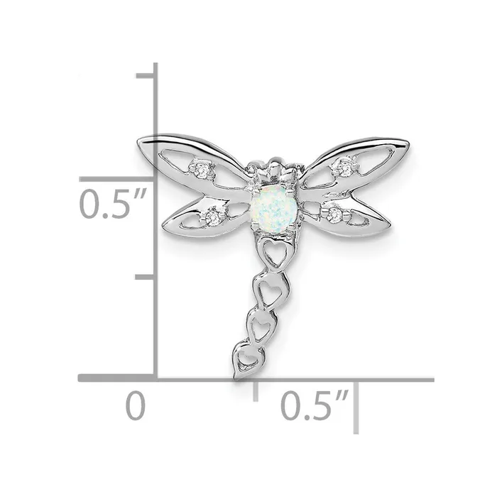 TreasureFineJewelers Necklaces 14k White Gold Created Opal and Diamond Dragonfly Chain Slide