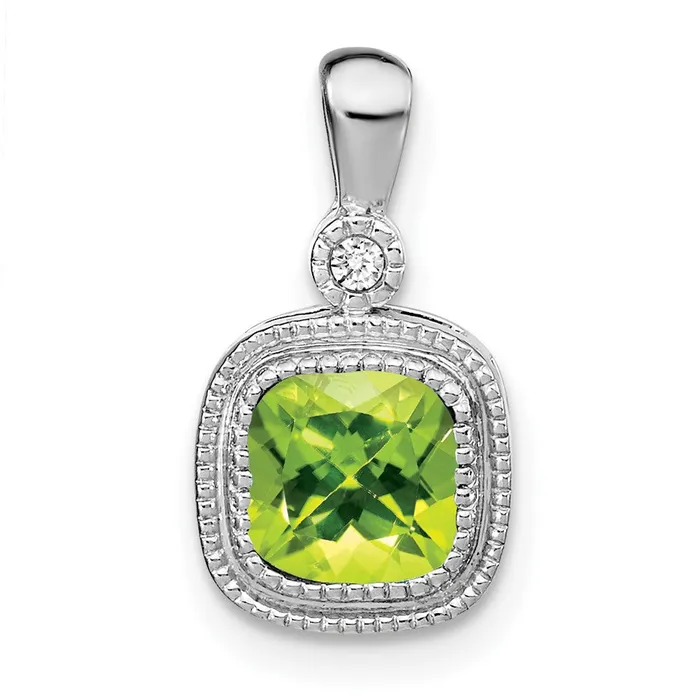 TreasureFineJewelers Necklaces 14k White Gold Cushion Peridot and Diamond Pendant TreasureFineJewelers Necklaces 14k White Gold Cushion Peridot and Diamond Pendant
