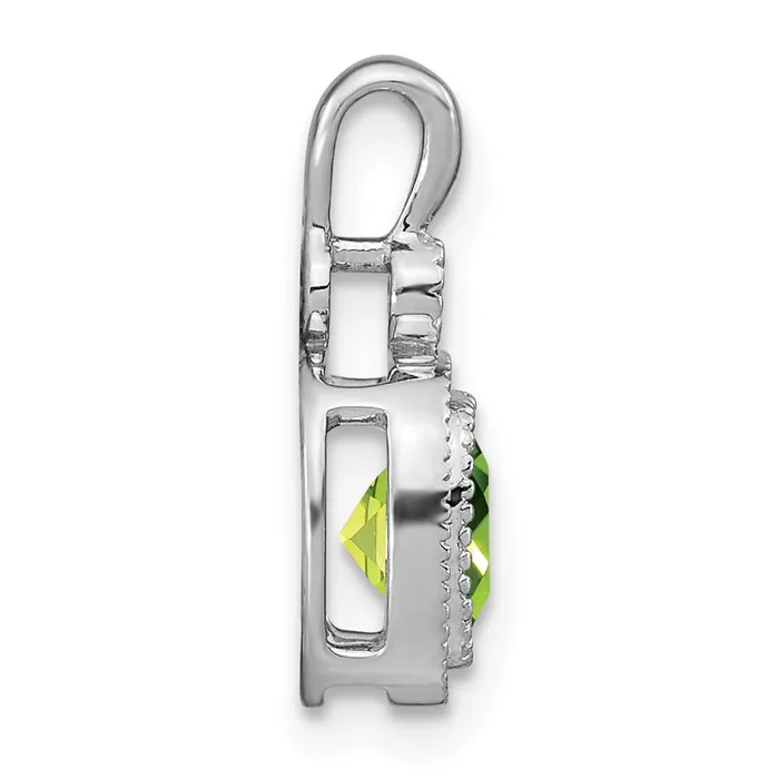TreasureFineJewelers Necklaces 14k White Gold Cushion Peridot and Diamond Pendant