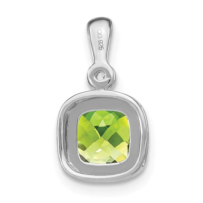 TreasureFineJewelers Necklaces 14k White Gold Cushion Peridot and Diamond Pendant