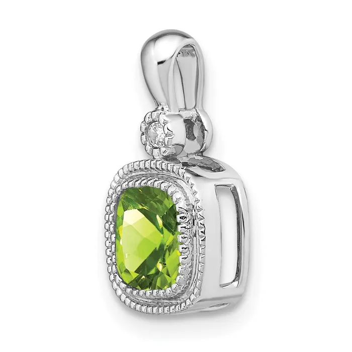 TreasureFineJewelers Necklaces 14k White Gold Cushion Peridot and Diamond Pendant