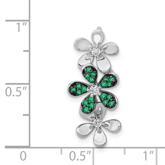 TreasureFineJewelers Necklaces 14k White Gold Diamond and Emerald 3 Flowers Pendant