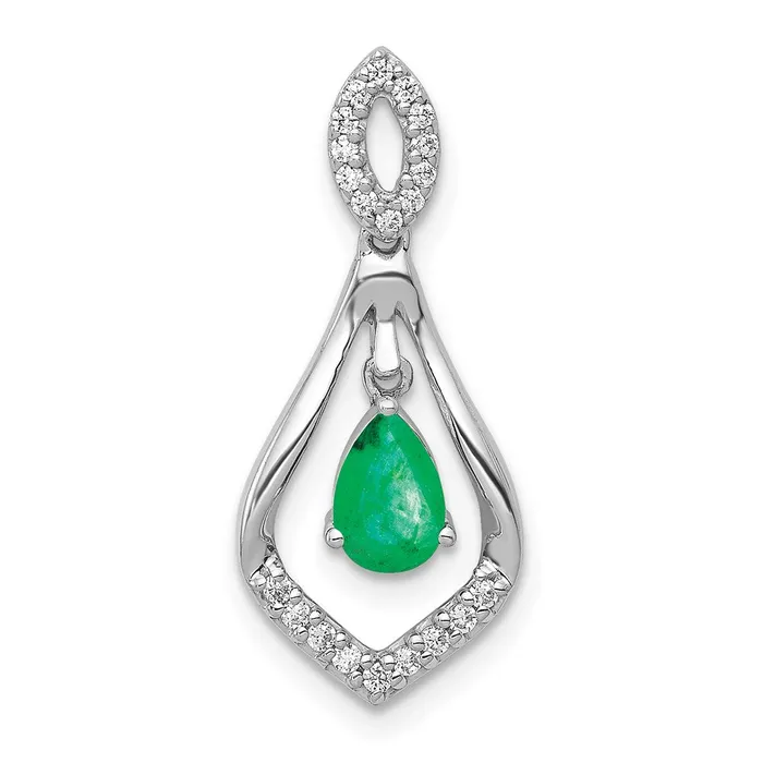 TreasureFineJewelers Necklaces 14k White Gold Diamond and Teardrop Emerald Dangle Pendant TreasureFineJewelers Necklaces 14k White Gold Diamond and Teardrop Emerald Dangle Pendant